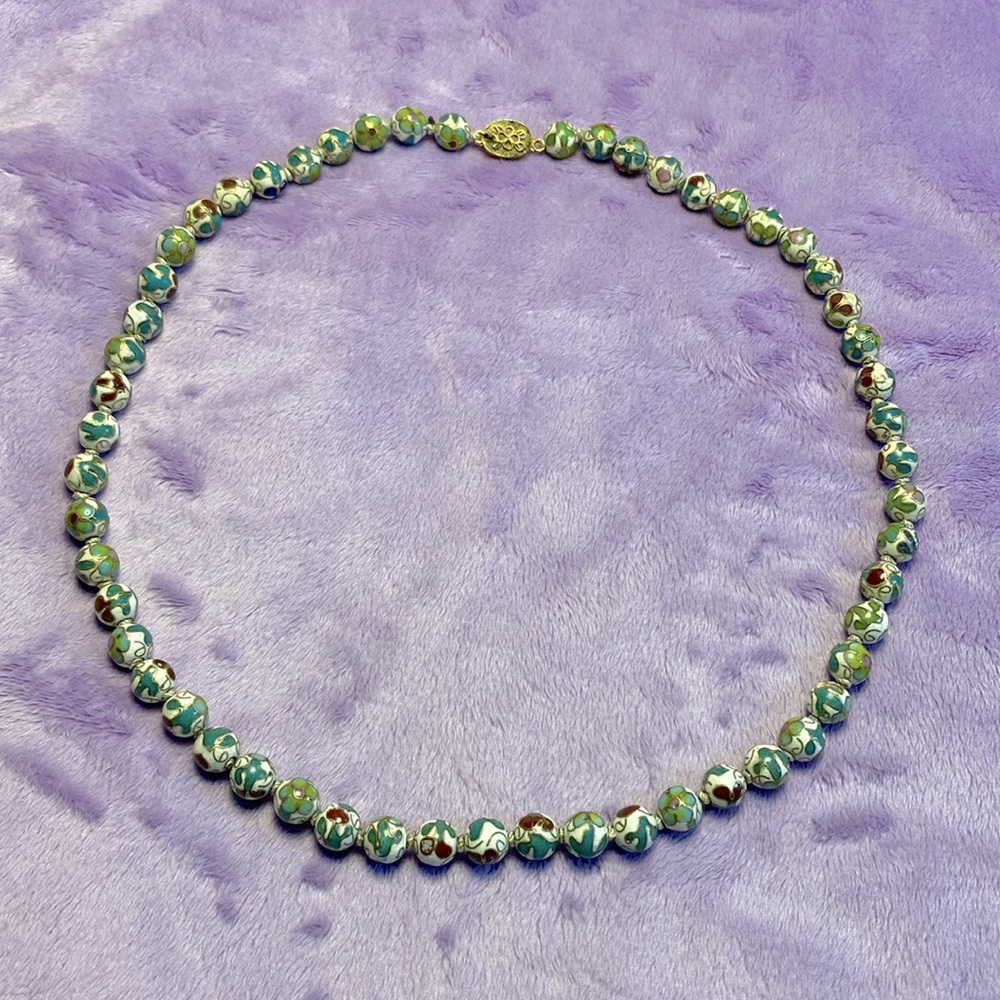 Vintage Cloisonné Hand Knotted Necklace